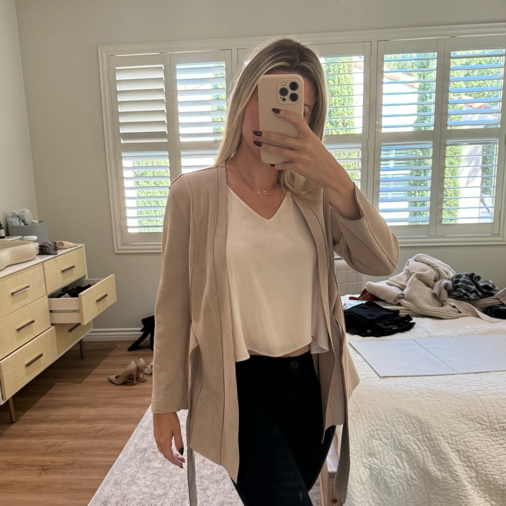 Zara tie-front brushed suede coat
